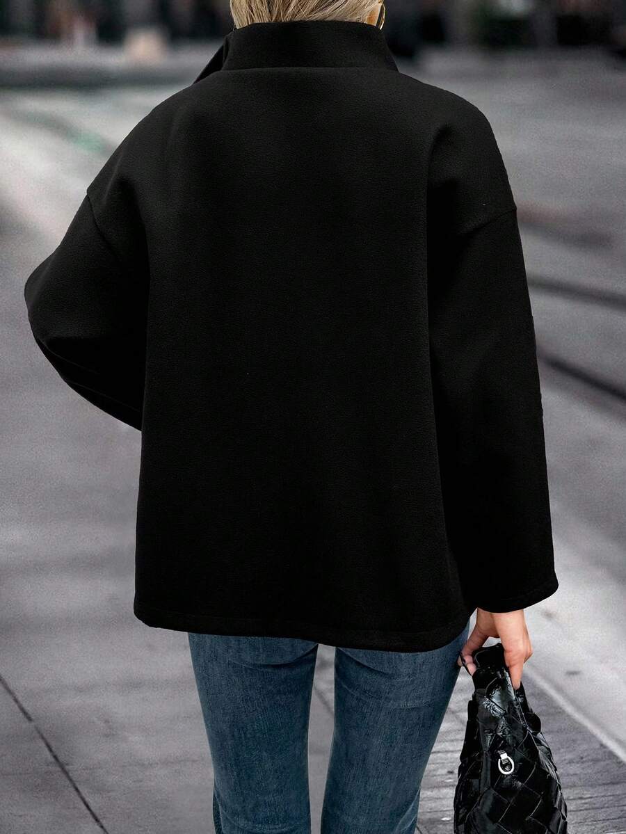Elise | Asymmetrical Stand Collar Overcoat, Cropped Wrap Coat oaklynwear