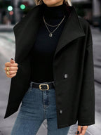 Elise | Asymmetrical Stand Collar Overcoat, Cropped Wrap Coat oaklynwear