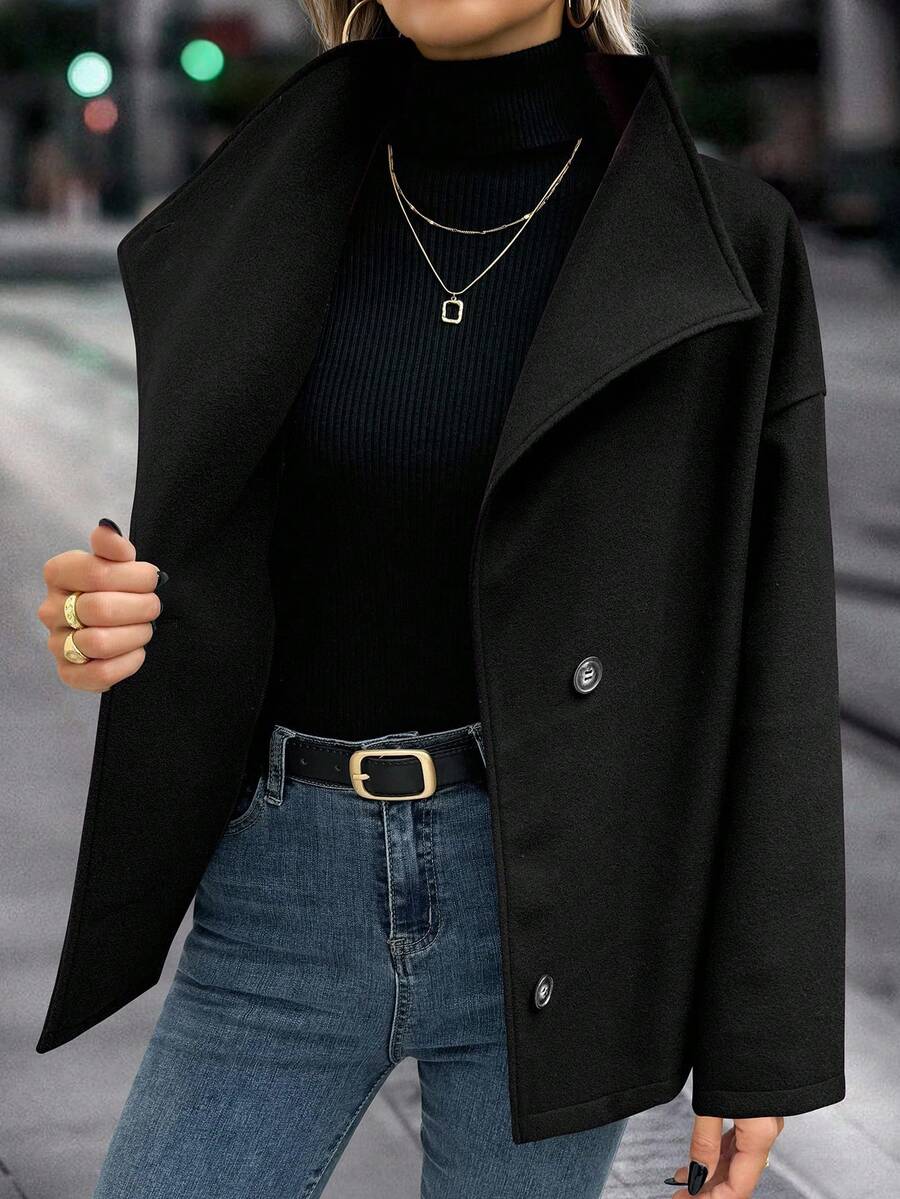 Elise | Asymmetrical Stand Collar Overcoat, Cropped Wrap Coat oaklynwear