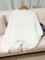 Franclia New Loose, Soft, Sweet Pink Oversized Design V-Neck Thick Cable Knit Pullover Sweater For Women, & Versatile For Autumn/Winter oaklynwear