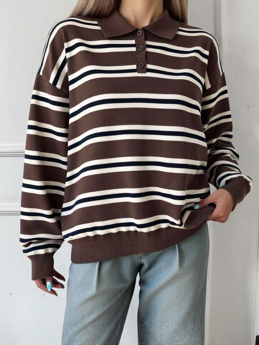 Livesso Women's Autumn Retro Casual Striped Turtleneck Sweater Back-To-School School Brown Stripe oaklynwear