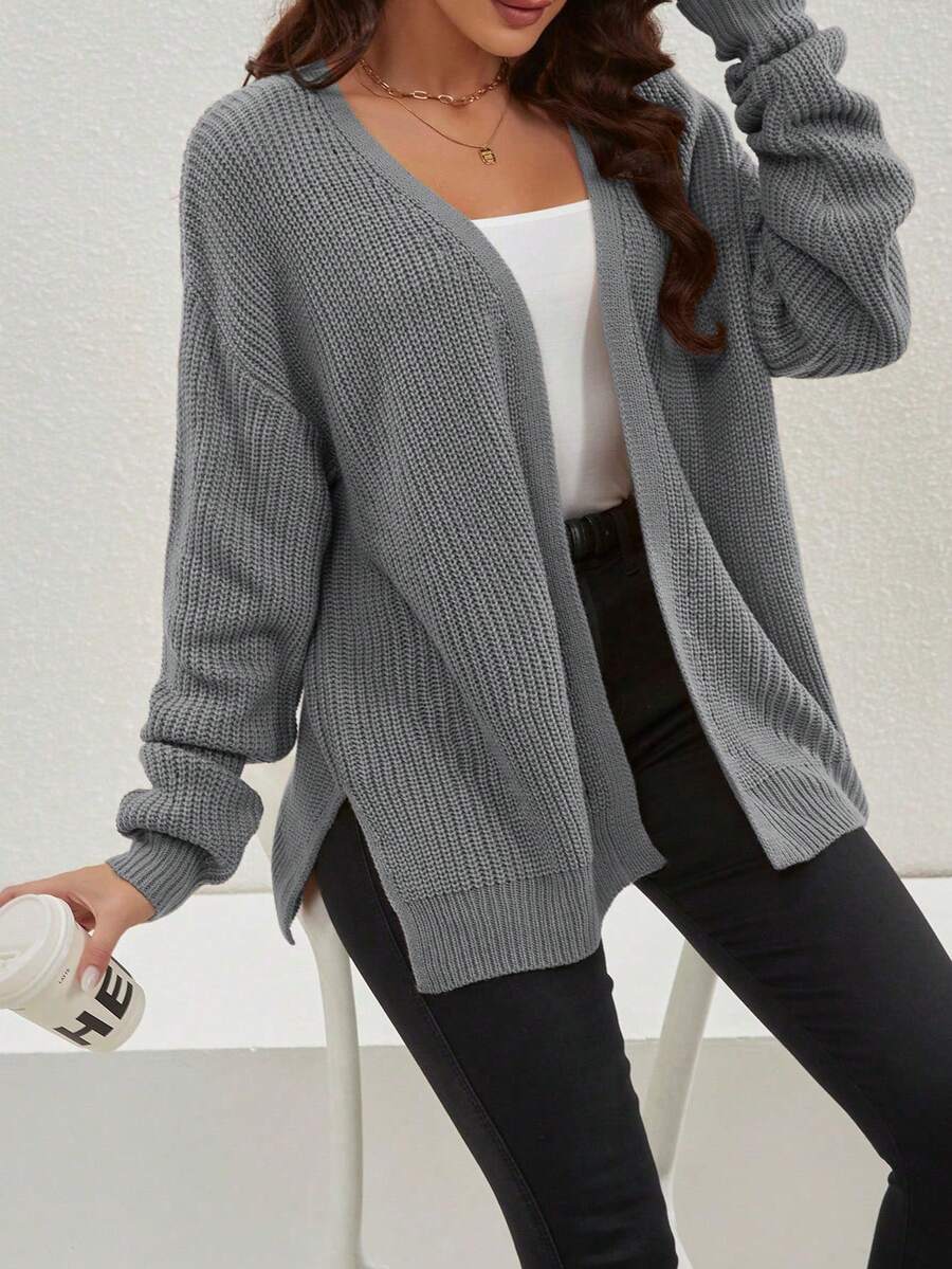 Yali | Ribbed Open Front Cardigan with Side Splits oaklynwear
