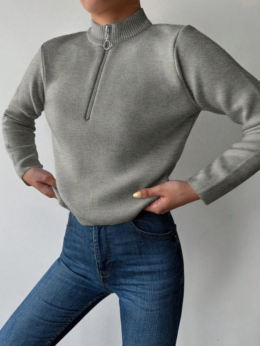 EURMUSE Half Zip Ribbed Knit Sweater oaklynwear