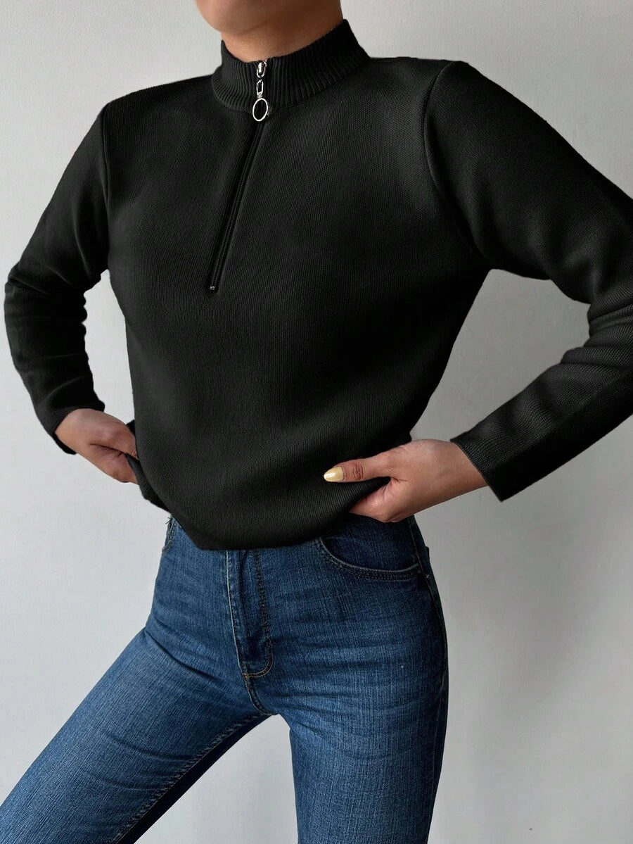 EURMUSE Half Zip Ribbed Knit Sweater oaklynwear