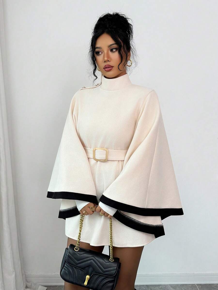 Elsie | Belted Poncho Cape Coat with Flare Sleeves, Elegant Flared Overcoat oaklynwear