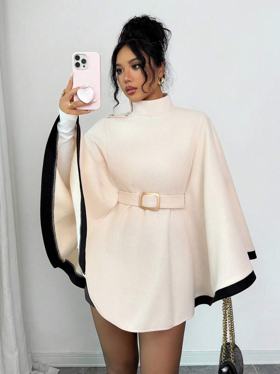 Elsie | Belted Poncho Cape Coat with Flare Sleeves, Elegant Flared Overcoat oaklynwear