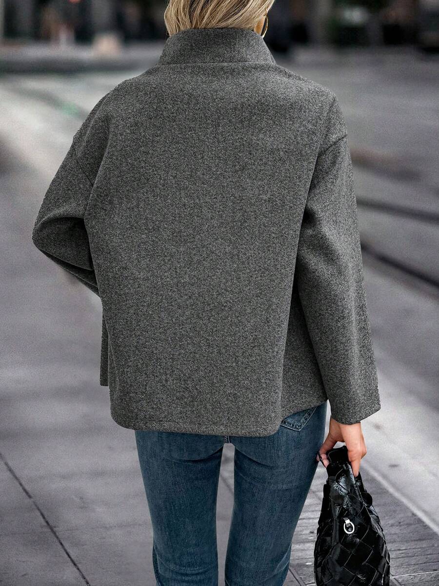Elise | Asymmetrical Stand Collar Overcoat, Cropped Wrap Coat oaklynwear