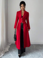 Margaret Cinched Waist Front Slit Maxi Coat - front view