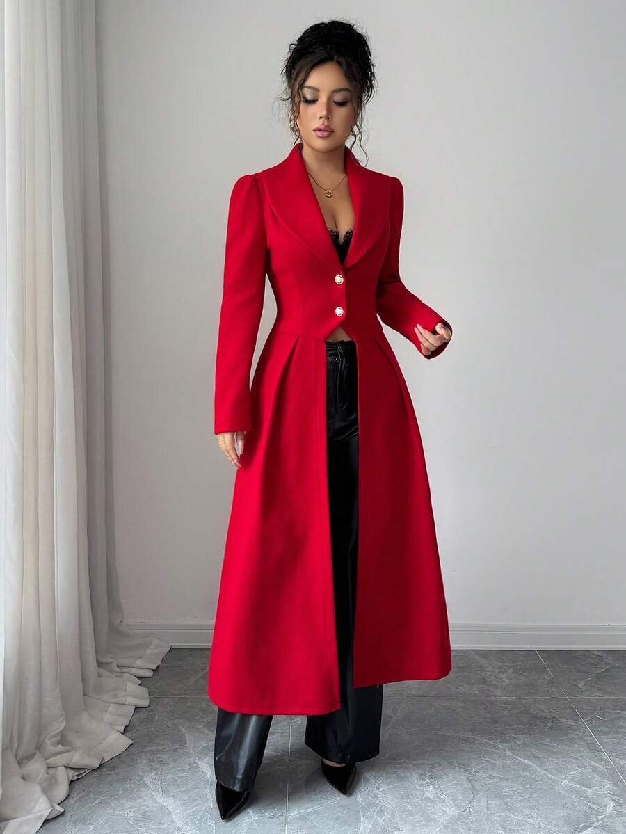Margaret Cinched Waist Front Slit Maxi Coat - view 3