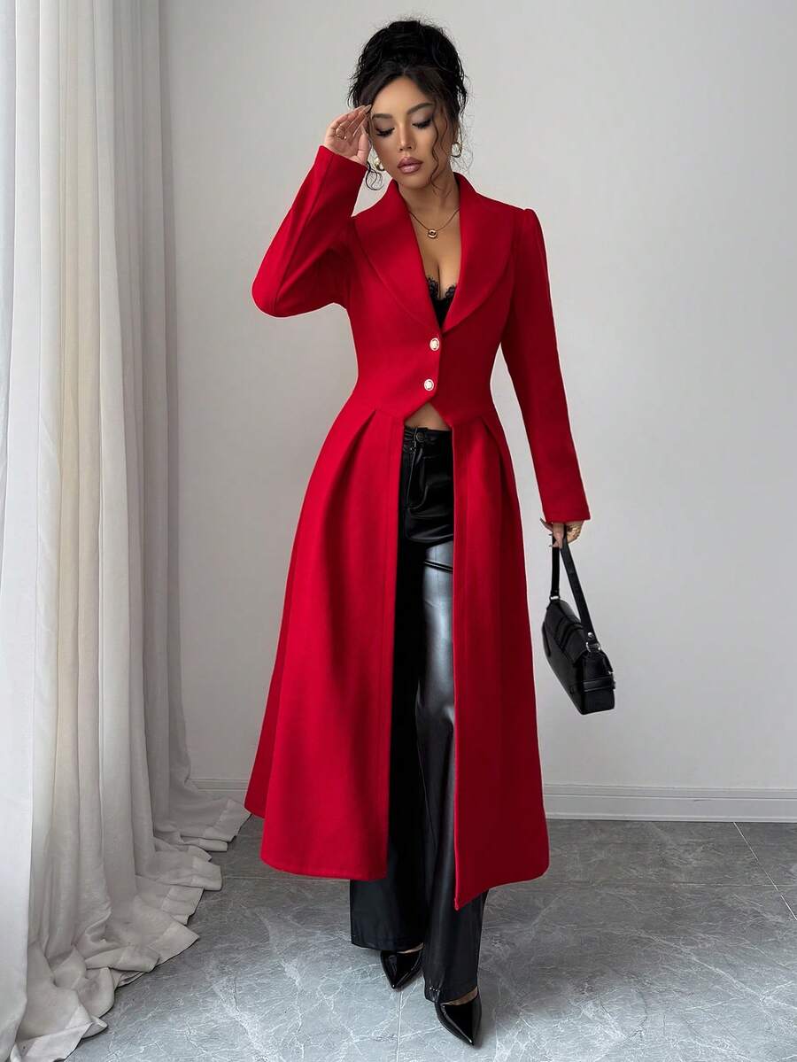 Margaret Cinched Waist Front Slit Maxi Coat - view 4