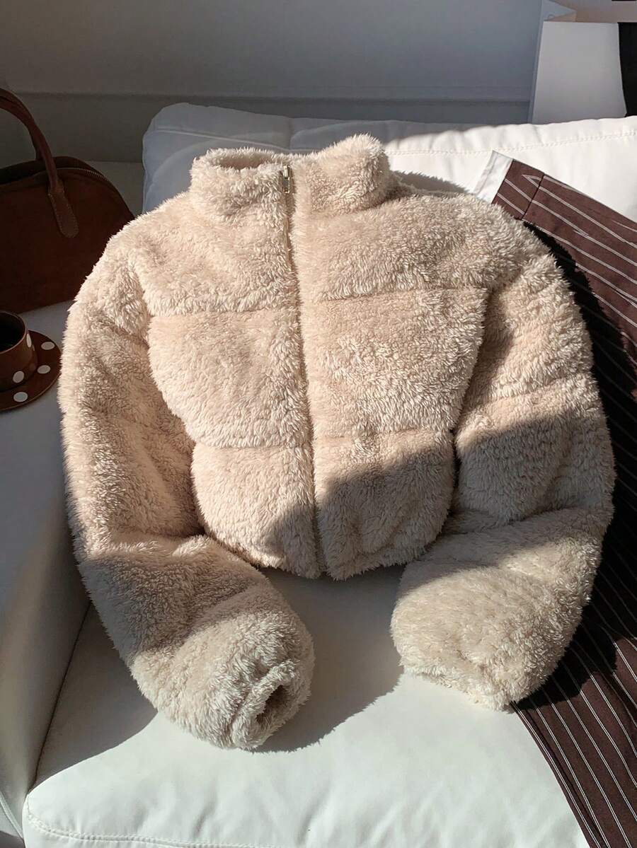 Zarelyn | Cropped Faux Fur Puffer Jacket with Stand Collar oaklynwear