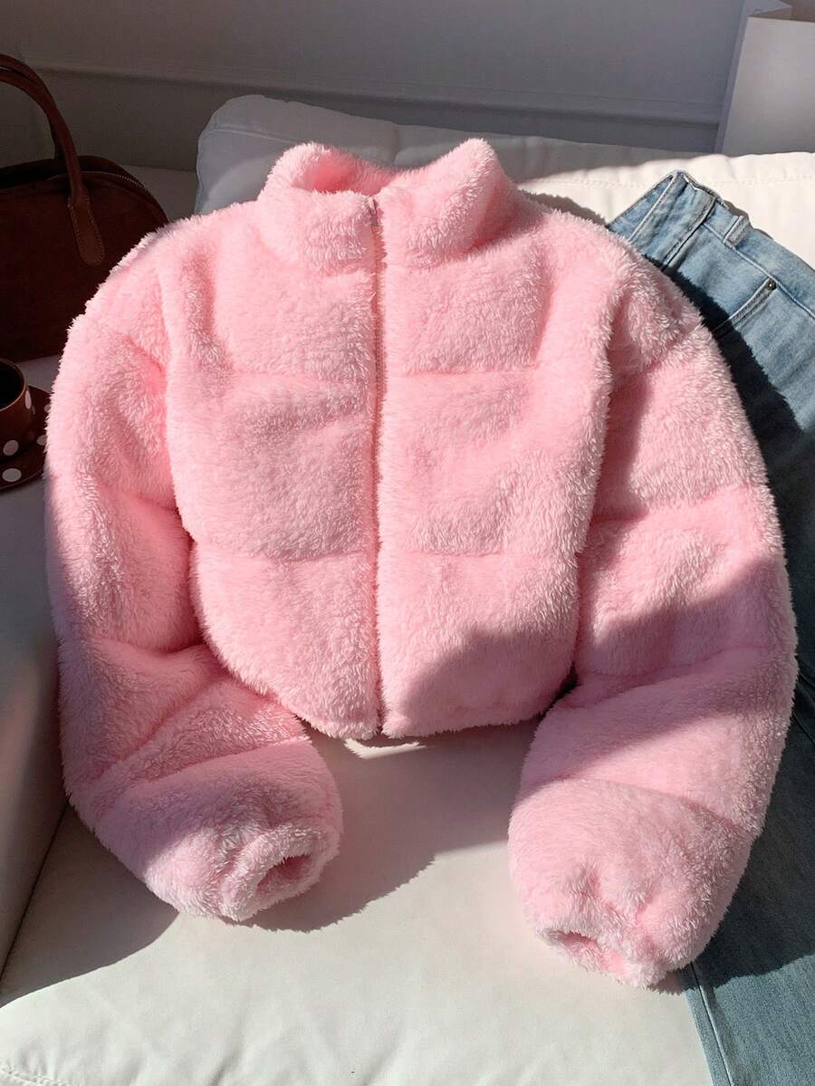 Zarelyn | Cropped Faux Fur Puffer Jacket with Stand Collar oaklynwear