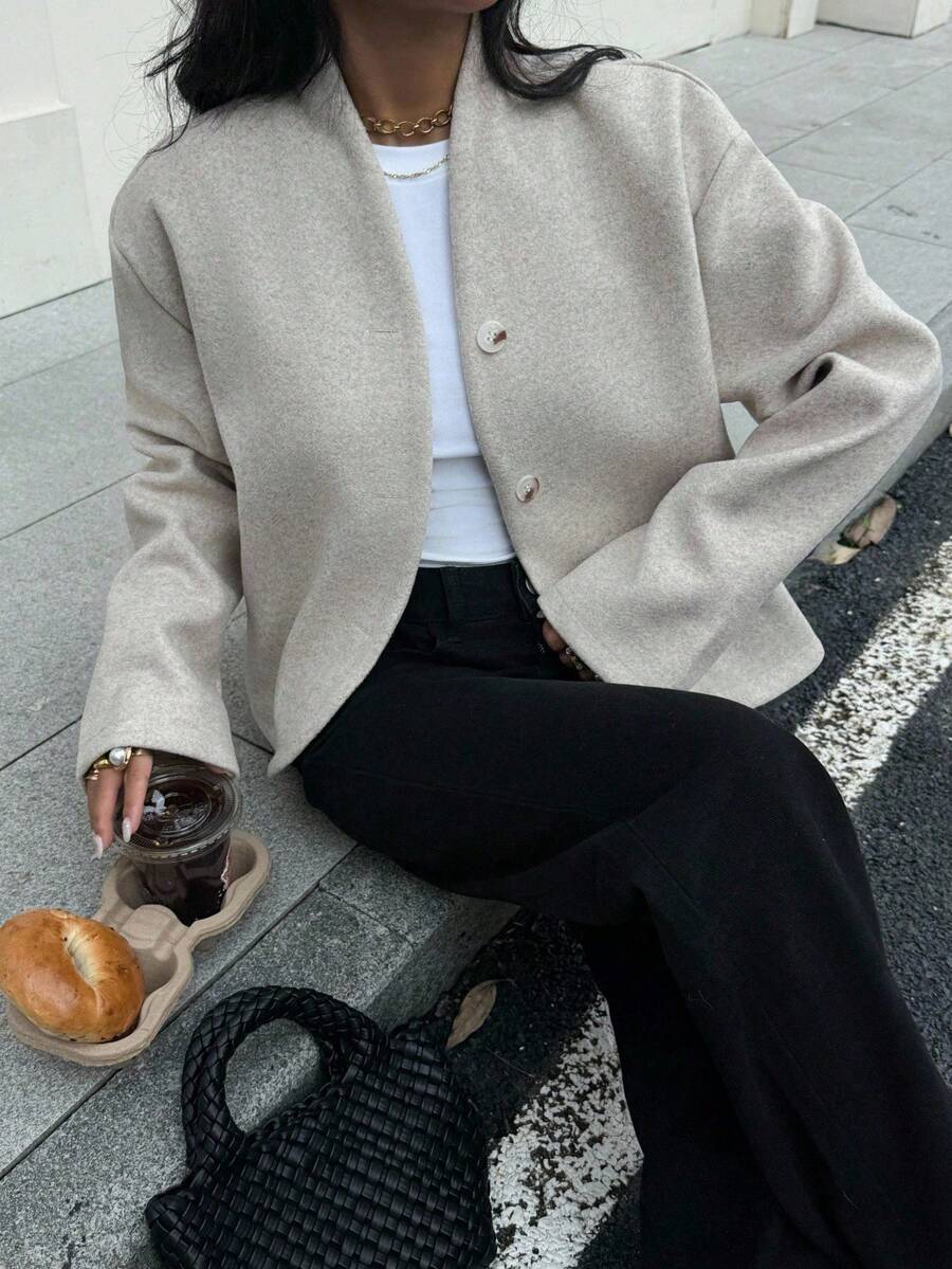 Esther | Cropped Baseball Collar Jacket, Minimalist Loose Fit Coat oaklynwear