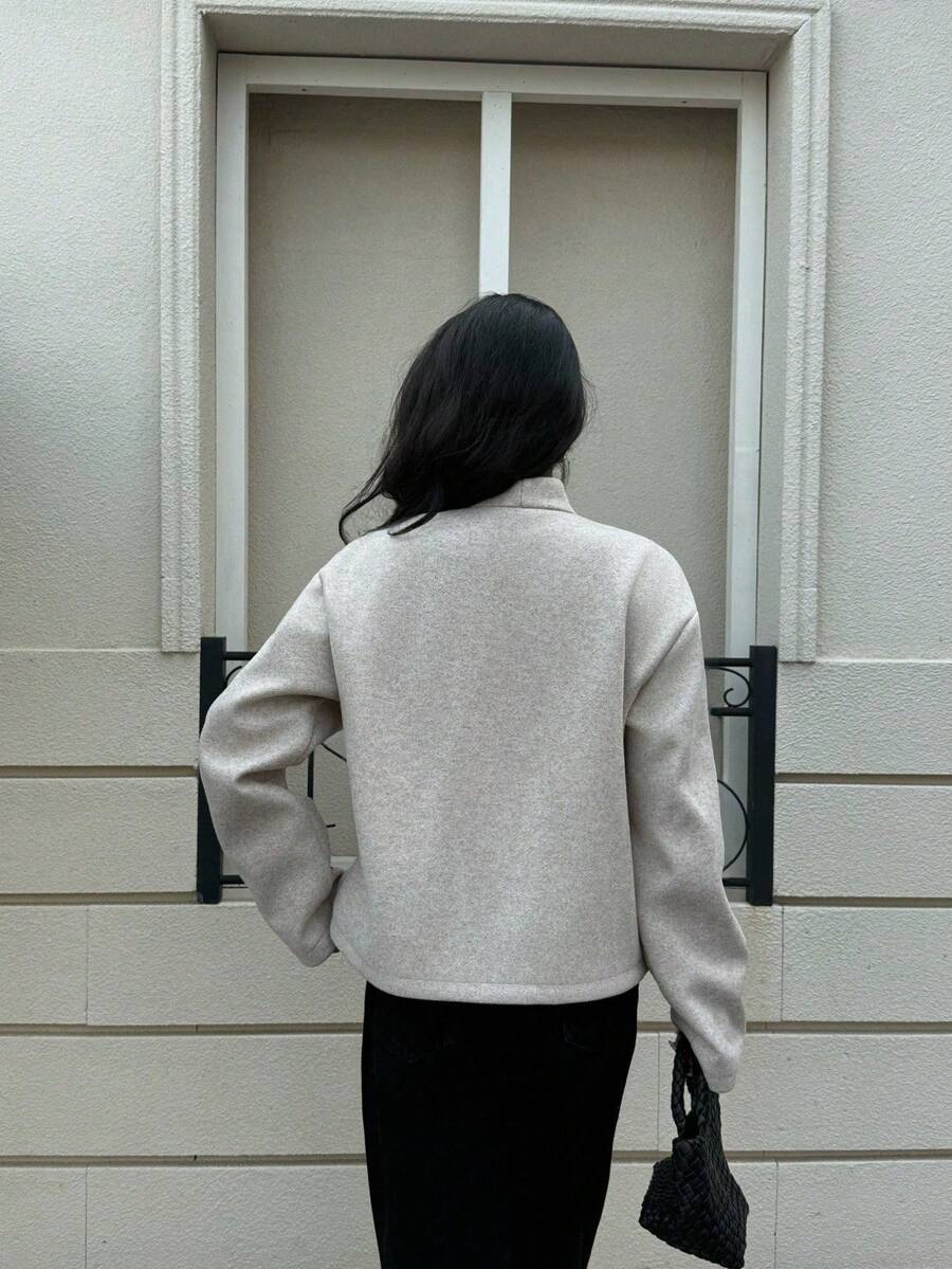 Esther | Cropped Baseball Collar Jacket, Minimalist Loose Fit Coat oaklynwear