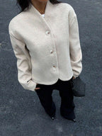 Esther | Cropped Baseball Collar Jacket, Minimalist Loose Fit Coat oaklynwear