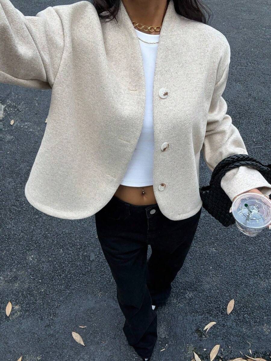 Esther | Cropped Baseball Collar Jacket, Minimalist Loose Fit Coat oaklynwear