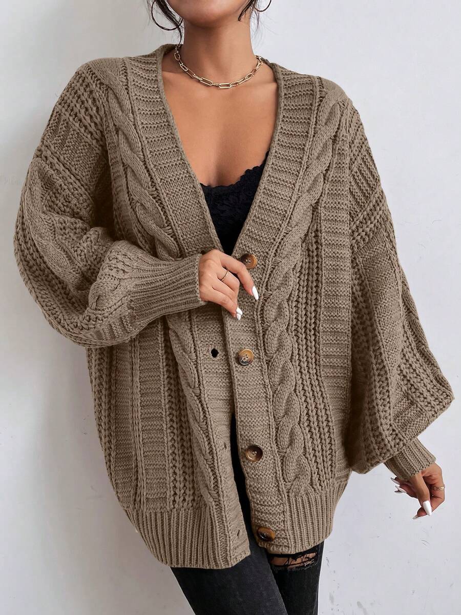 Melody | Oversized Cable Knit Cardigan with Bishop Sleeves, Cozy Button Front Layer oaklynwear