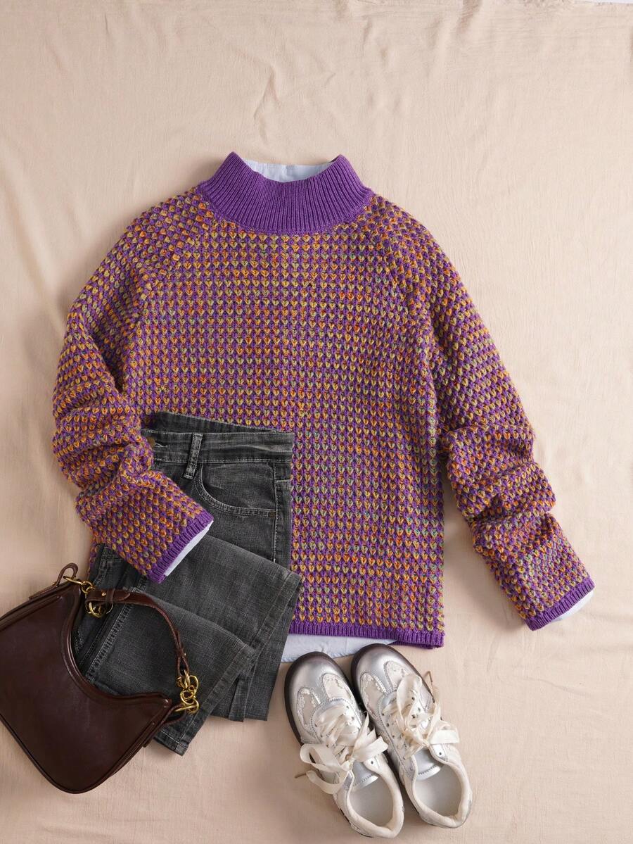 Women's Geometric Gradient Knit Pullover - Long Sleeve Cozy Sweater For Autumn Winter | Casual Daily Wear With Soft Fabric Fall oaklynwear