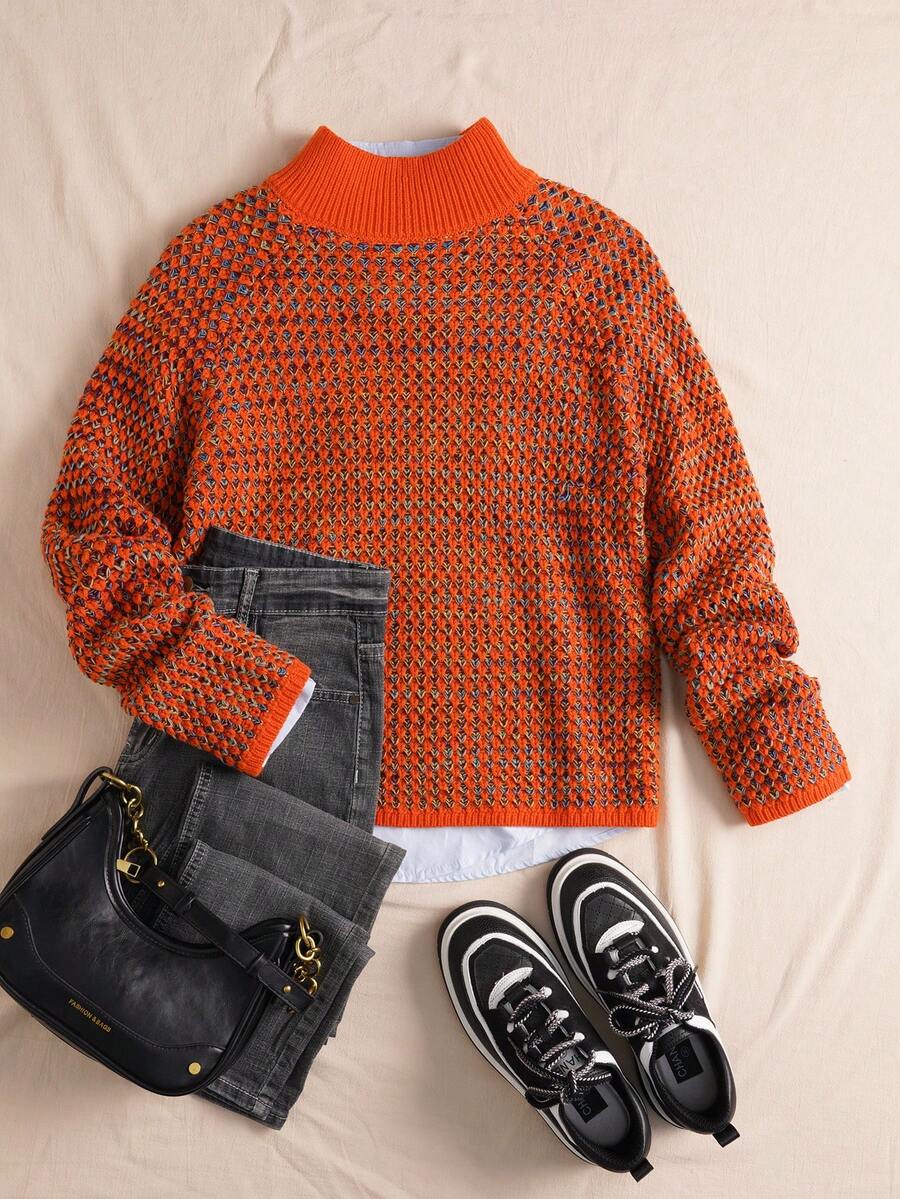 Women's Geometric Gradient Knit Pullover - Long Sleeve Cozy Sweater For Autumn Winter | Casual Daily Wear With Soft Fabric Fall oaklynwear