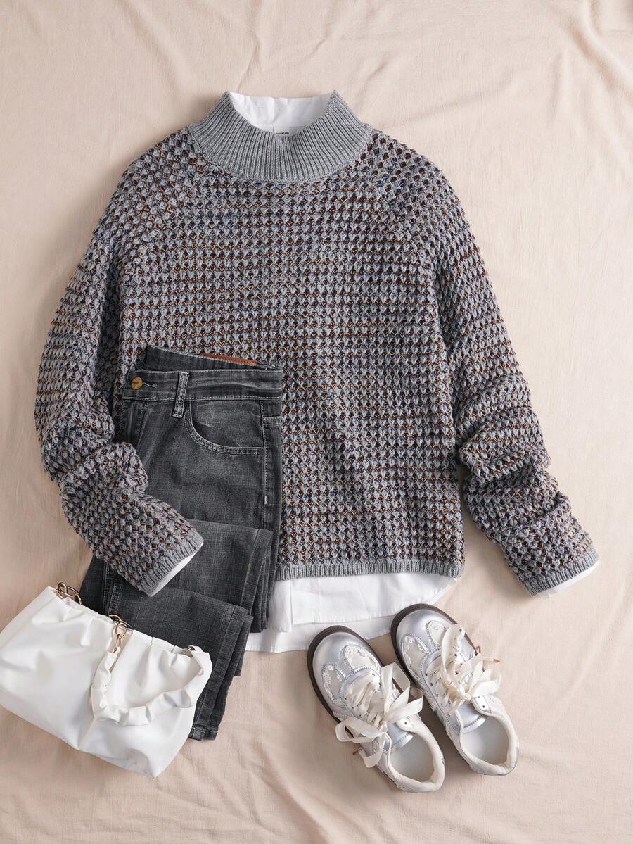 Women's Geometric Gradient Knit Pullover - Long Sleeve Cozy Sweater For Autumn Winter | Casual Daily Wear With Soft Fabric Fall oaklynwear