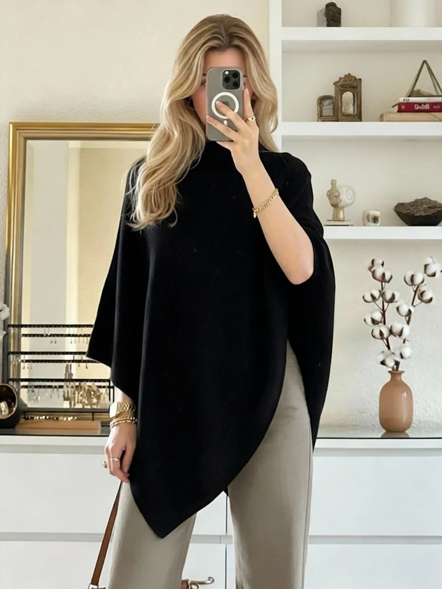 Women's Autumn/Winter Minimalist Comfortable Poncho Top, Elegant Graceful Fashion Loose Knit Poncho Top Fall oaklynwear
