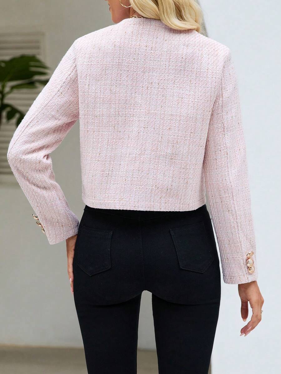 Cecelia | Round Neck Tweed Button Front Jacket, Elegant Cropped Coat oaklynwear