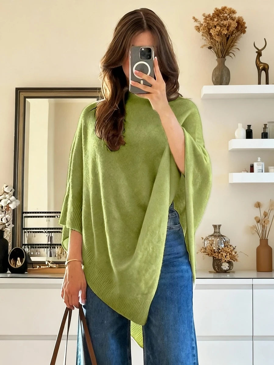 Women's Autumn/Winter Minimalist Comfortable Poncho Top, Elegant Graceful Fashion Loose Knit Poncho Top Fall oaklynwear