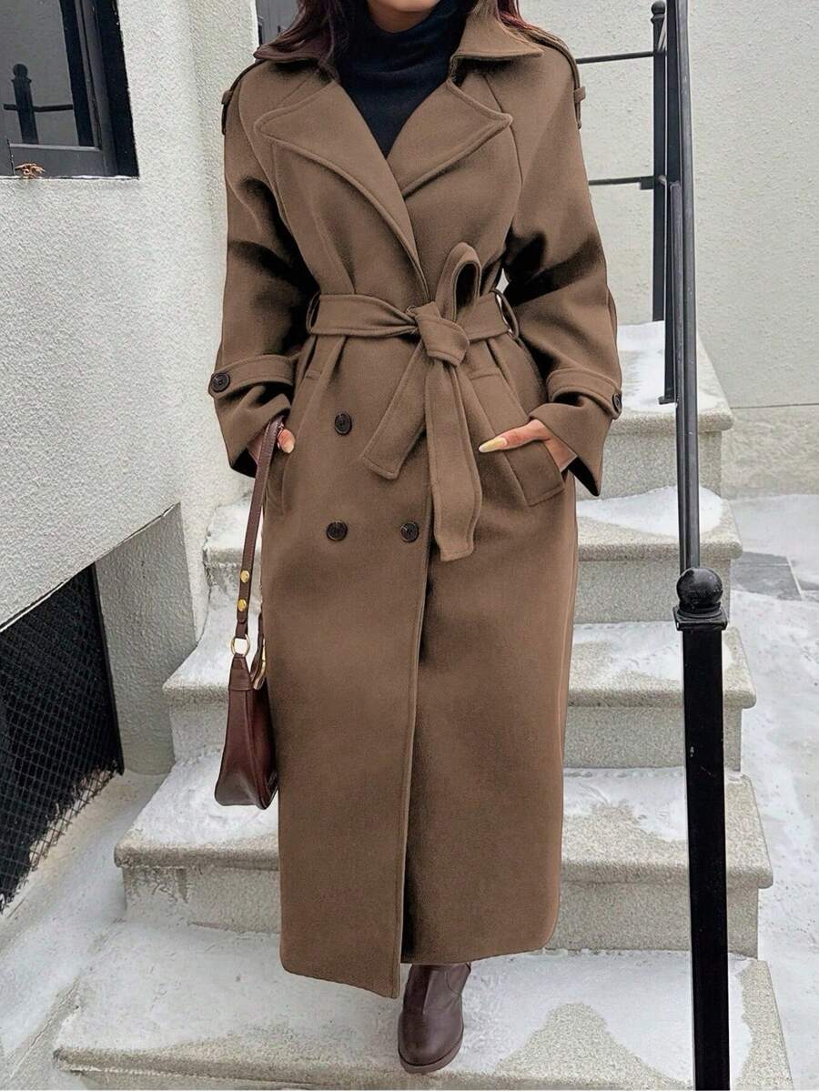 Seelio Autumn/Winter New Women's Fashion Classic Double-Breasted Windbreaker Coat Woolen Overcoat oaklynwear