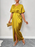 SOLERSUN Elegant Rust Brown Satin Maxi Cocktail Dress  Women,Fall Winter Dining Outfits,Wedding Guest Prom Homecoming Dresses,Glossy Fabric Holiday Partyes oaklynwear