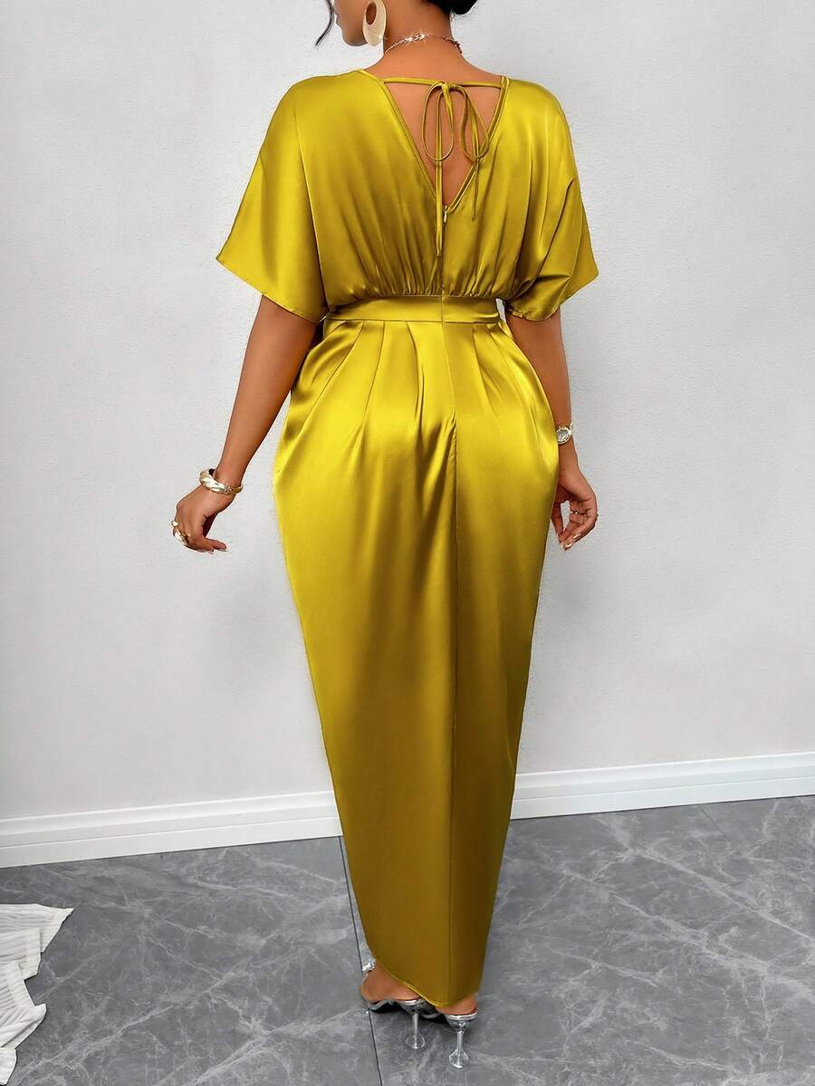 SOLERSUN Elegant Rust Brown Satin Maxi Cocktail Dress  Women,Fall Winter Dining Outfits,Wedding Guest Prom Homecoming Dresses,Glossy Fabric Holiday Partyes oaklynwear