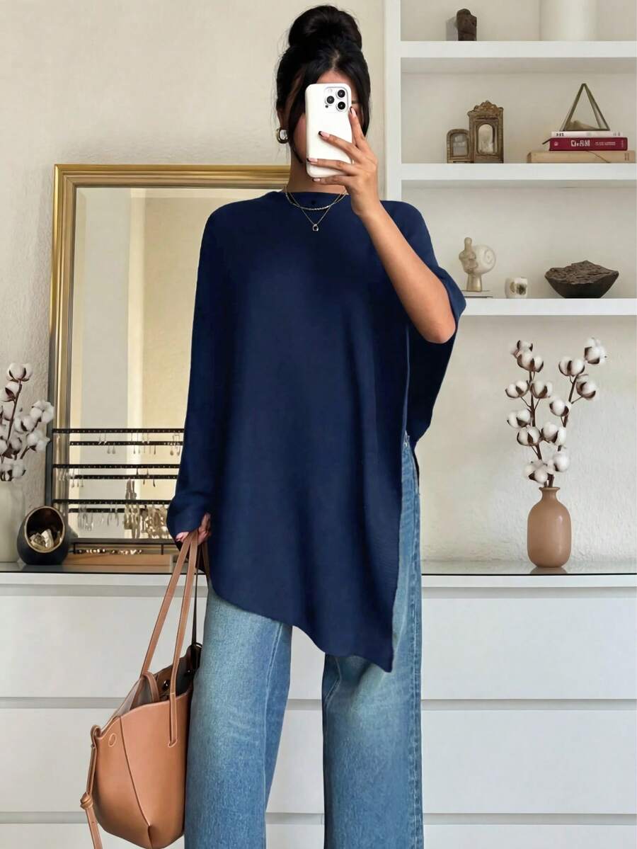 Women's Autumn/Winter Minimalist Comfortable Poncho Top, Elegant Graceful Fashion Loose Knit Poncho Top Fall oaklynwear