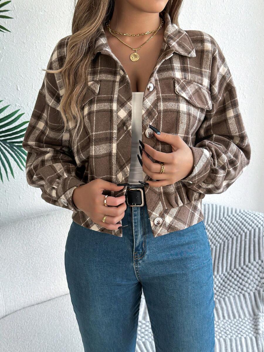 Imani | Plaid Cropped Jacket with Lantern Sleeves, Vintage Streetwear Coat oaklynwear