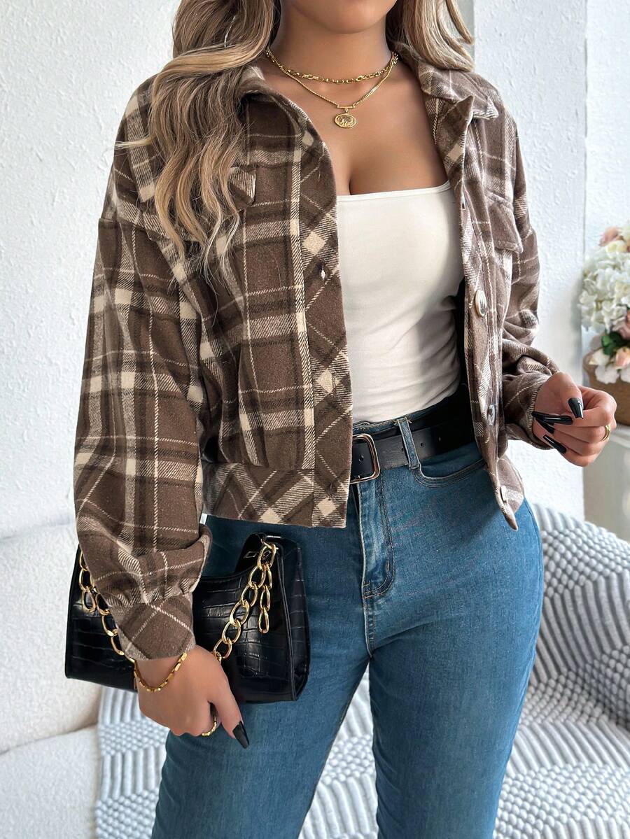 Imani | Plaid Cropped Jacket with Lantern Sleeves, Vintage Streetwear Coat oaklynwear