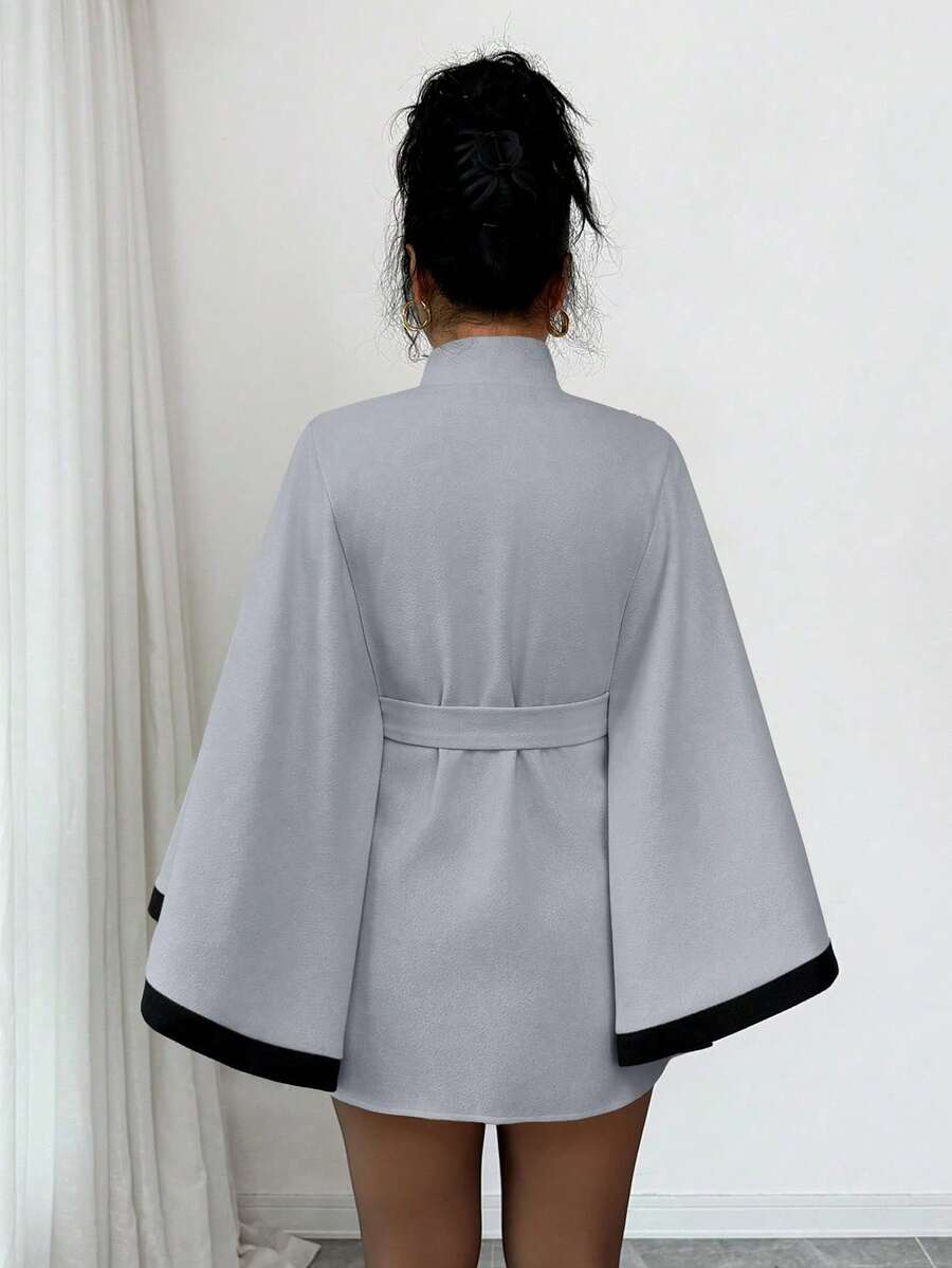 Elsie | Belted Poncho Cape Coat with Flare Sleeves, Elegant Flared Overcoat oaklynwear