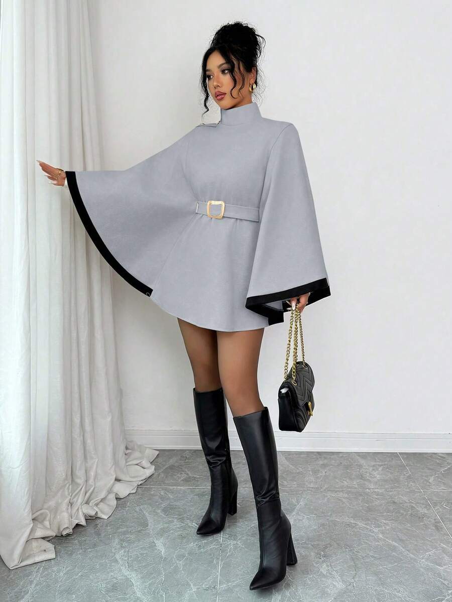 Elsie | Belted Poncho Cape Coat with Flare Sleeves, Elegant Flared Overcoat oaklynwear