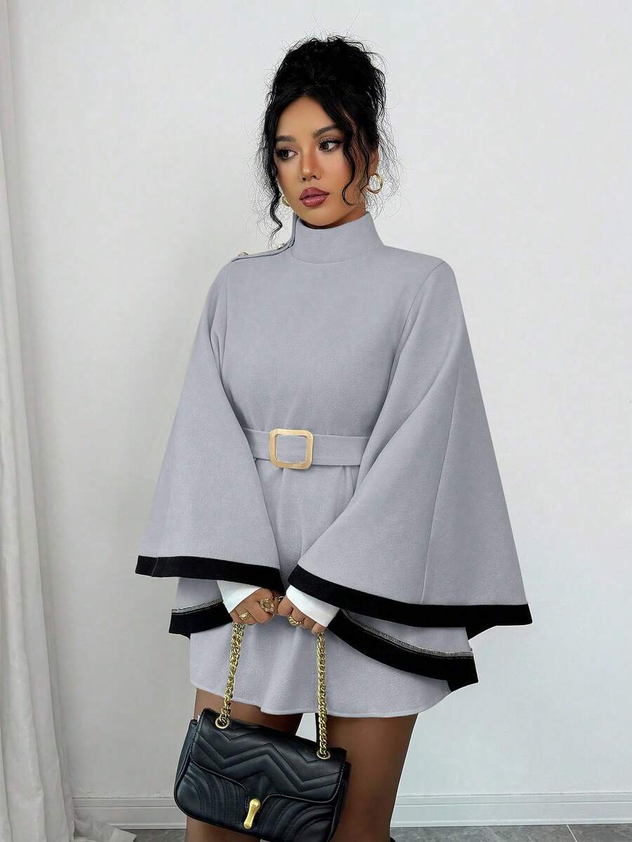 Elsie | Belted Poncho Cape Coat with Flare Sleeves, Elegant Flared Overcoat oaklynwear