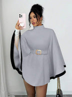 Elsie | Belted Poncho Cape Coat with Flare Sleeves, Elegant Flared Overcoat oaklynwear