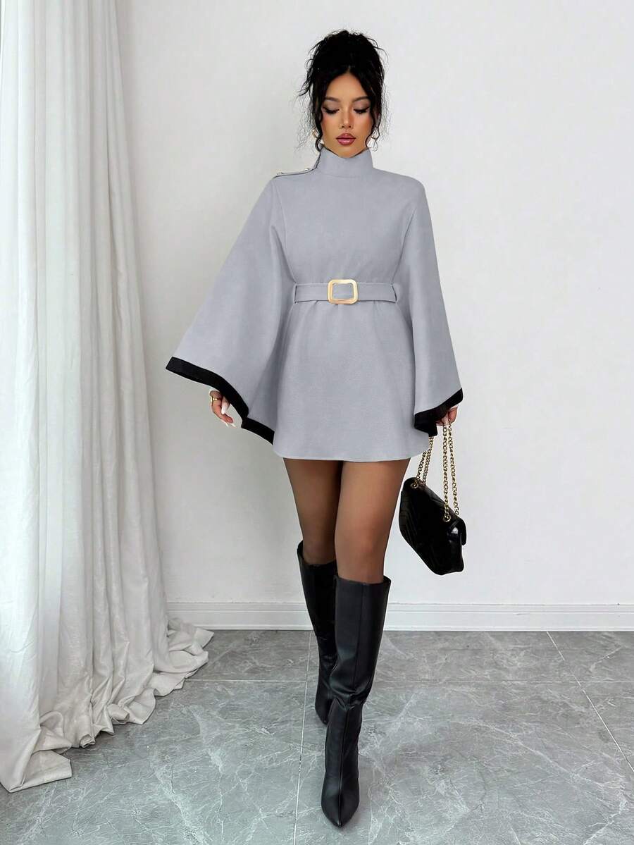 Elsie | Belted Poncho Cape Coat with Flare Sleeves, Elegant Flared Overcoat oaklynwear