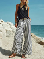 Marina | Striped Wide-Leg Pants Vest Set oaklynwear