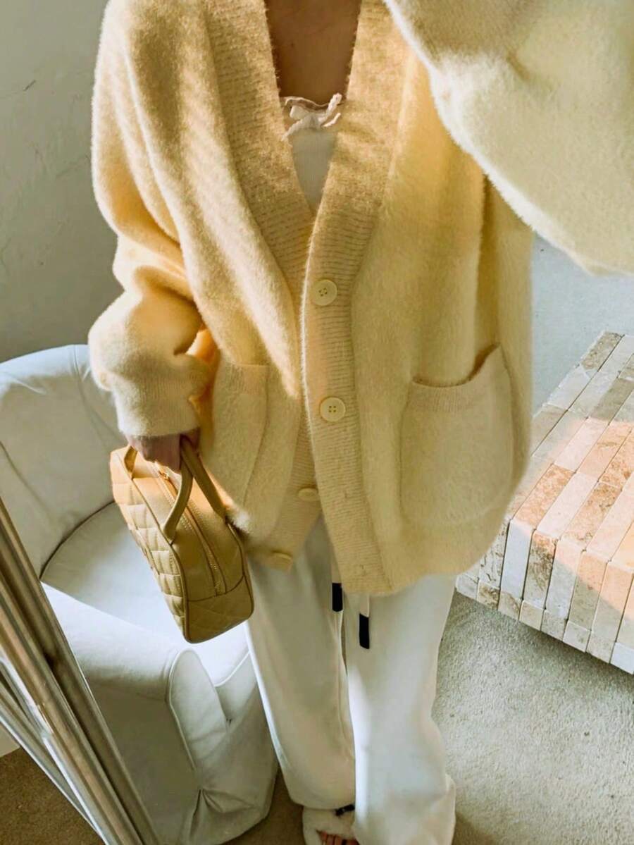 Fashionable Elegant Faux Mink Fur Cardigan With Pockets, Suitable For Autumn/Winter Dating And Casual Wear Fall oaklynwear