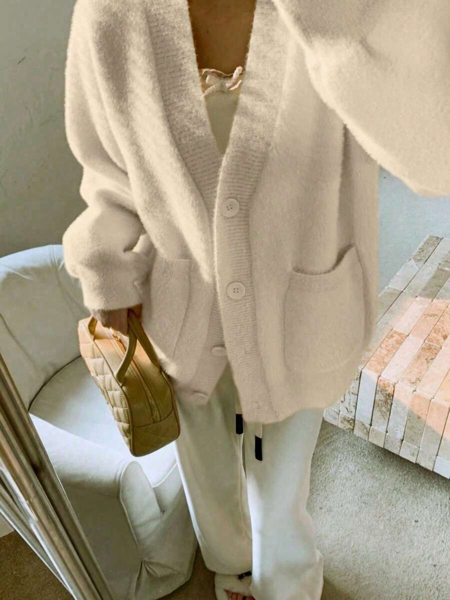 Fashionable Elegant Faux Mink Fur Cardigan With Pockets, Suitable For Autumn/Winter Dating And Casual Wear Fall oaklynwear