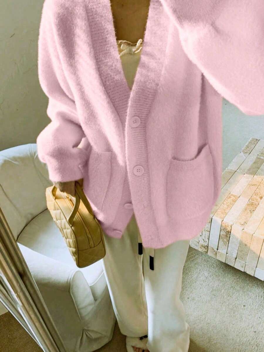 Fashionable Elegant Faux Mink Fur Cardigan With Pockets, Suitable For Autumn/Winter Dating And Casual Wear Fall oaklynwear