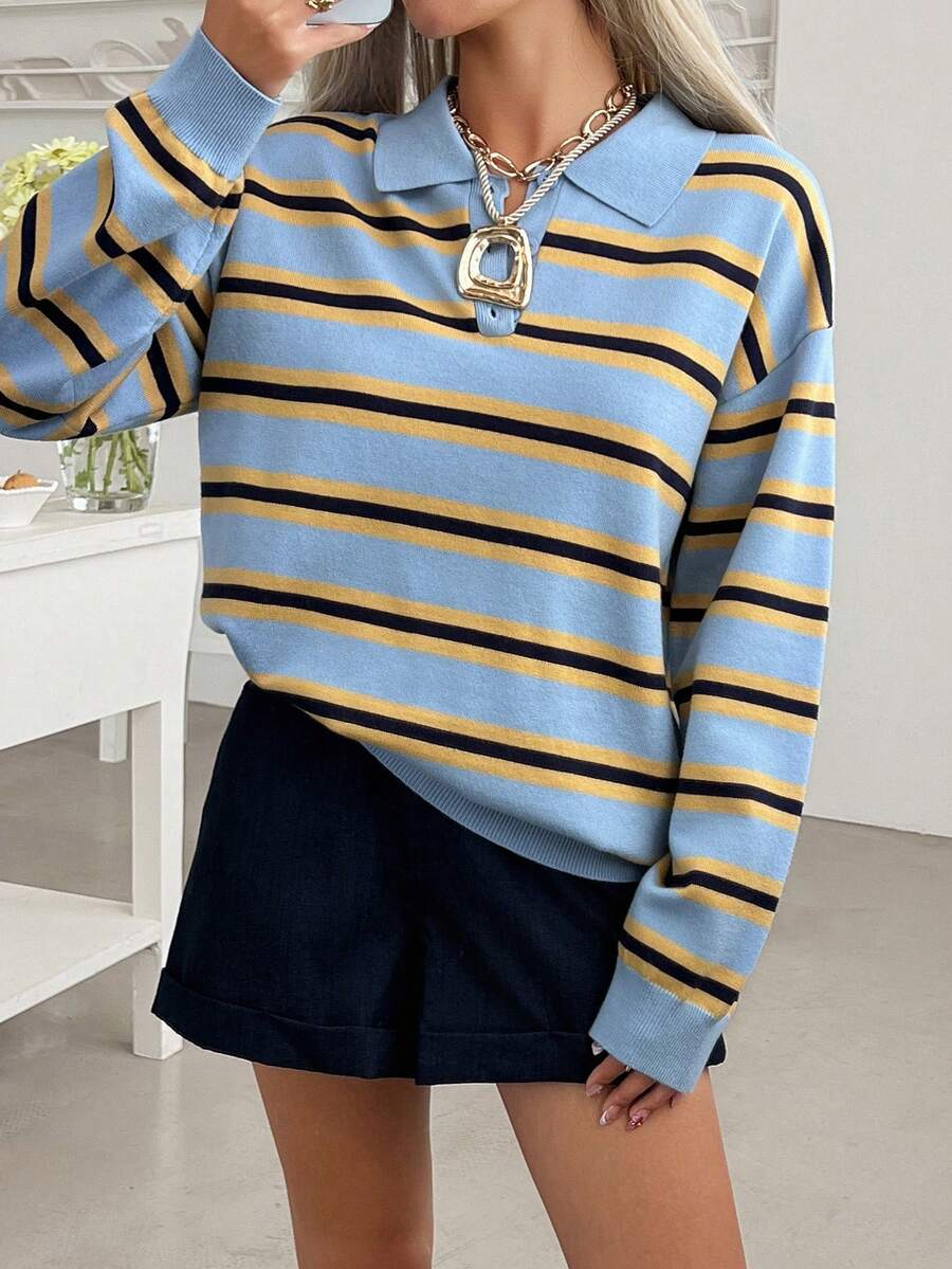 Livesso Women's Autumn Retro Casual Striped Turtleneck Sweater Back-To-School School Brown Stripe oaklynwear