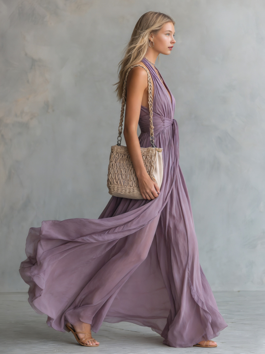 Helena | Women's Chiffon Halter Maxi Dress oaklynwear