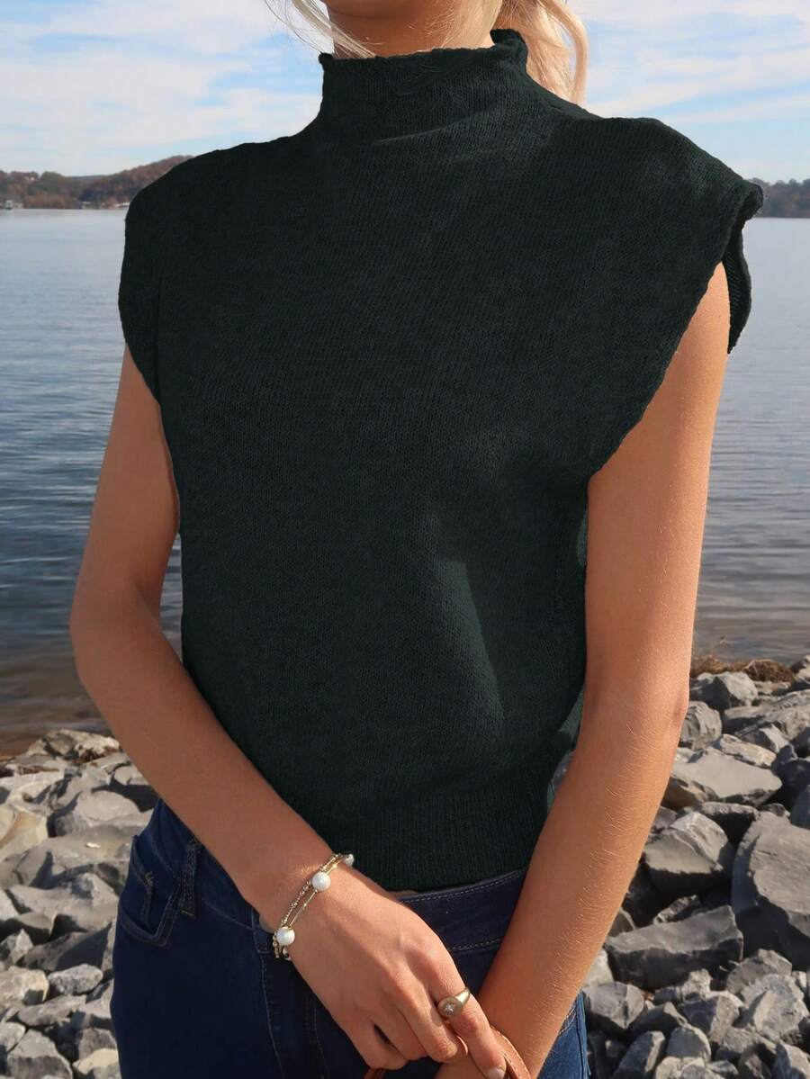 Sydney Algeri Elegant High Neck Loose Casual Versatile Sleeveless Knit Sweater Vest Going Out Tops Women,Tops For School In Fall/Winter oaklynwear