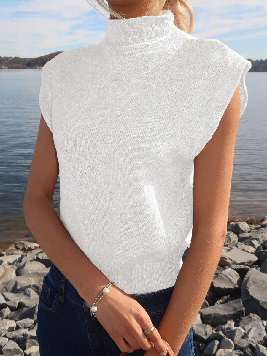 Sydney Algeri Elegant High Neck Loose Casual Versatile Sleeveless Knit Sweater Vest Going Out Tops Women,Tops For School In Fall/Winter oaklynwear