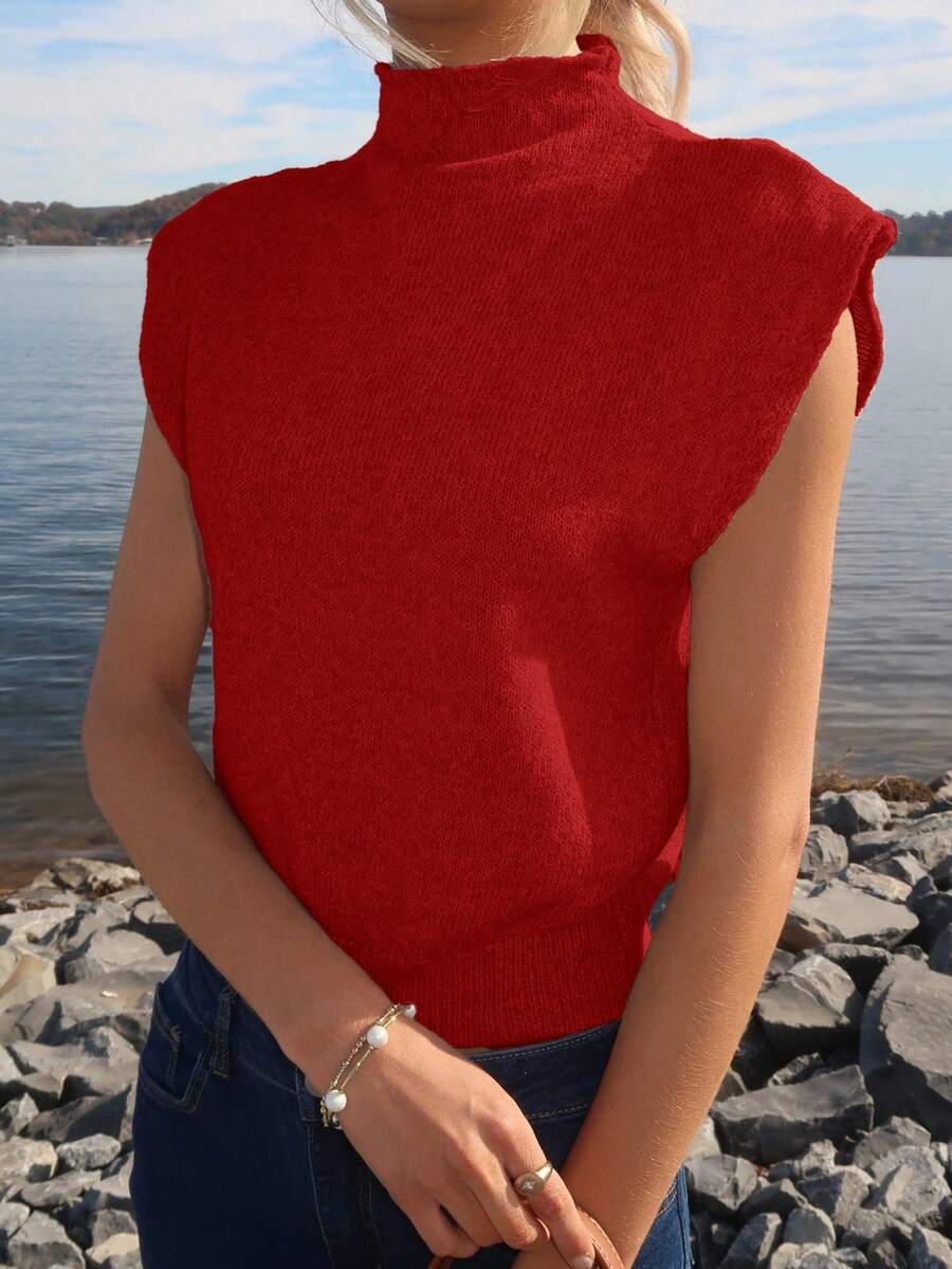 Sydney Algeri Elegant High Neck Loose Casual Versatile Sleeveless Knit Sweater Vest Going Out Tops Women,Tops For School In Fall/Winter oaklynwear