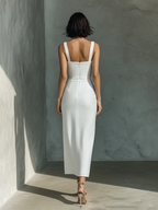 Sophie | Women's Simple White Cotton and Linen Blend Sleeveless Midi Dress oaklynwear