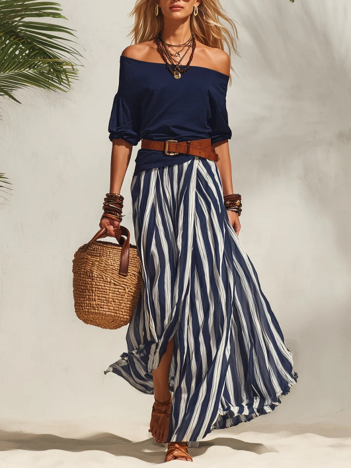 Nautica | Striped Chiffon Skirt Top Set oaklynwear