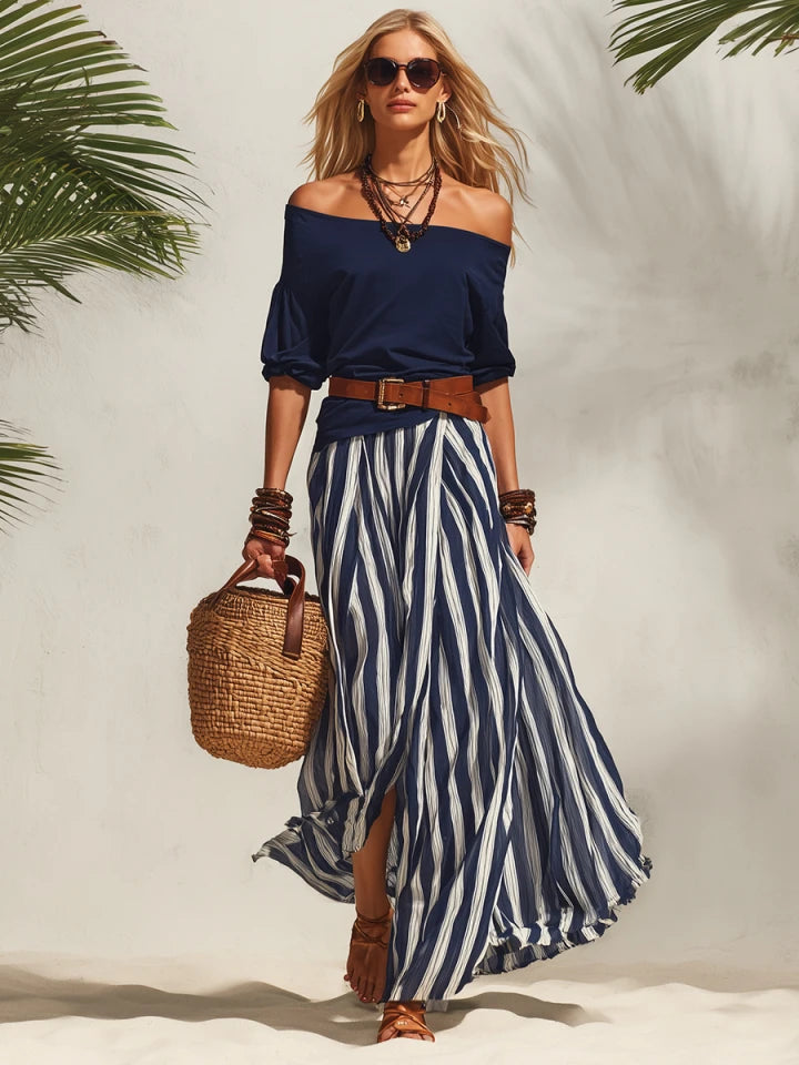 Nautica | Striped Chiffon Skirt Top Set oaklynwear